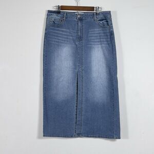1822 Denim Front Slit Mid Jean Skirt Women Sz 14 Blue Medium Wash